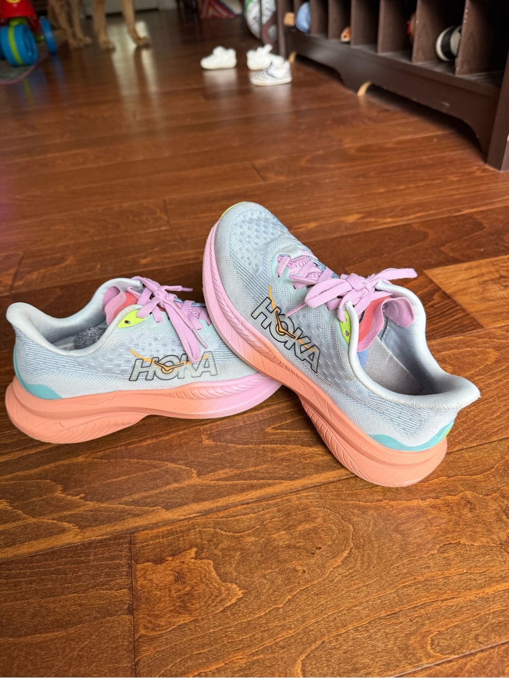 Hoka Women's Pastel Blue and Pink Running Shoes